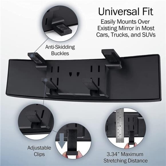 Universal Panoramic 12-Inch Rear View Mirror, Anti-Glare Wide Angle Car Mirror - Picture 2 of 7